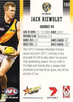 2012 Select AFL Champions #160 Jack Riewoldt Back